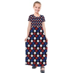 Eye Dots Red Blue Kids  Short Sleeve Maxi Dress