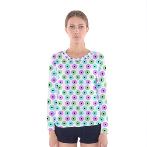 Eye Dots Green Violet Women s Long Sleeve Tee by snowwhitegirl