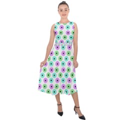 Eye Dots Green Violet Midi Tie-back Chiffon Dress