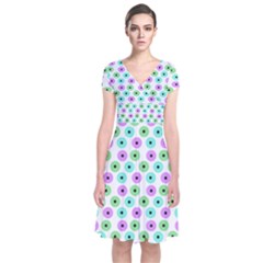 Eye Dots Green Violet Short Sleeve Front Wrap Dress by snowwhitegirl