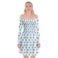 Eye Dots Green Violet Off Shoulder Skater Dress by snowwhitegirl