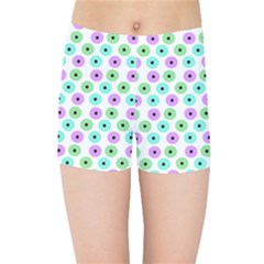 Eye Dots Green Violet Kids Sports Shorts by snowwhitegirl