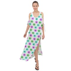 Eye Dots Green Violet Maxi Chiffon Cover Up Dress