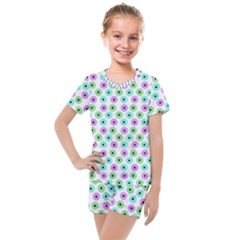 Eye Dots Green Violet Kids  Mesh Tee And Shorts Set