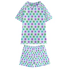 Eye Dots Green Violet Kids  Swim Tee And Shorts Set