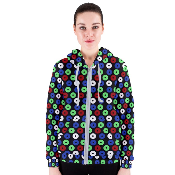 Eye Dots Green Blue Red Women s Zipper Hoodie