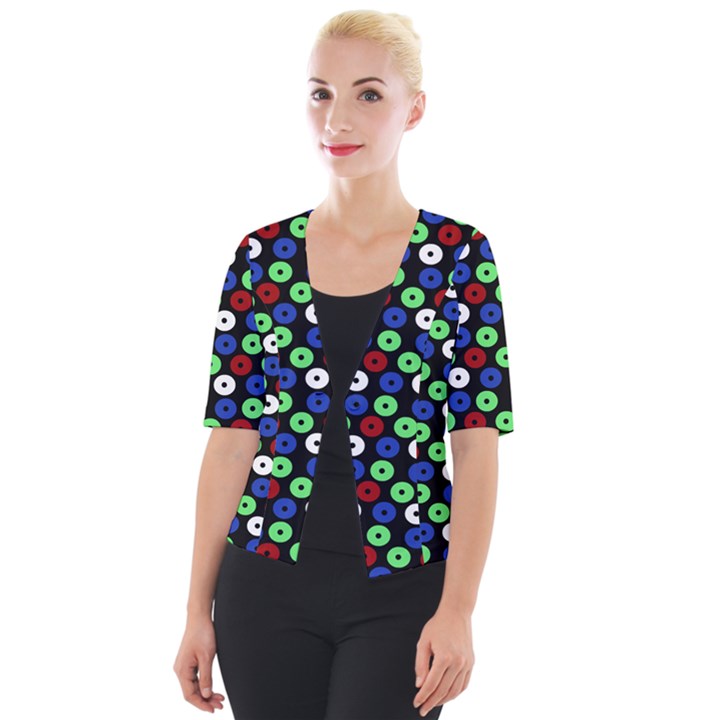 Eye Dots Green Blue Red Cropped Button Cardigan