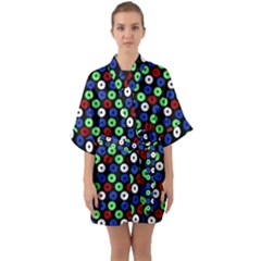 Eye Dots Green Blue Red Quarter Sleeve Kimono Robe