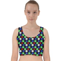 Eye Dots Green Blue Red Velvet Racer Back Crop Top