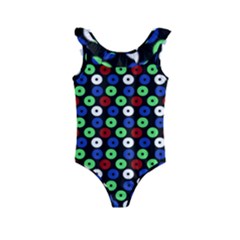 Eye Dots Green Blue Red Kids  Frill Swimsuit