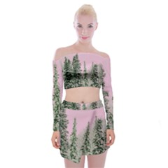 Winter Trees Pink Off Shoulder Top With Mini Skirt Set by snowwhitegirl