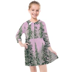 Winter Trees Pink Kids  Quarter Sleeve Shirt Dress by snowwhitegirl