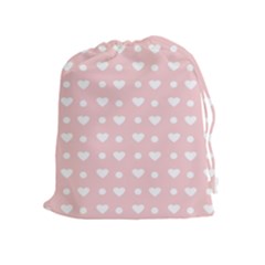 Hearts Dots Pink Drawstring Pouch (xl) by snowwhitegirl