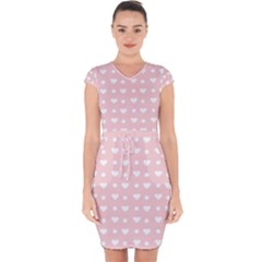 Hearts Dots Pink Capsleeve Drawstring Dress 