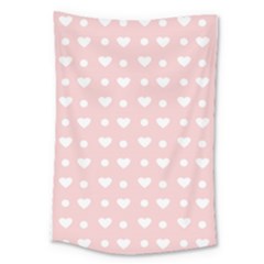 Hearts Dots Pink Large Tapestry by snowwhitegirl