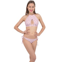 Hearts Dots Pink Cross Front Halter Bikini Set