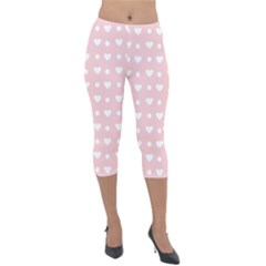 Hearts Dots Pink Lightweight Velour Capri Leggings 