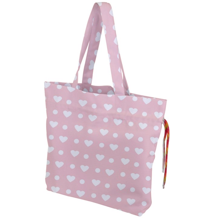 Hearts Dots Pink Drawstring Tote Bag