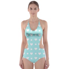 Hearts Dots Blue Cut-out One Piece Swimsuit by snowwhitegirl