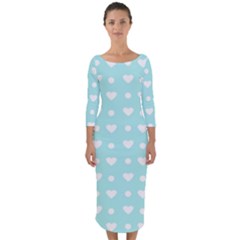 Hearts Dots Blue Quarter Sleeve Midi Bodycon Dress