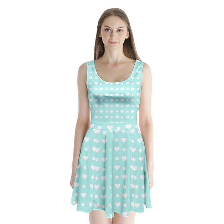 Hearts Dots Blue Split Back Mini Dress 