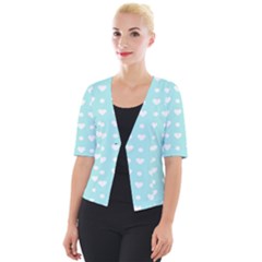 Hearts Dots Blue Cropped Button Cardigan