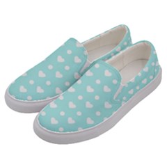 Hearts Dots Blue Men s Canvas Slip Ons