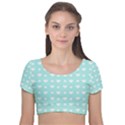 Hearts Dots Blue Velvet Short Sleeve Crop Top  View1