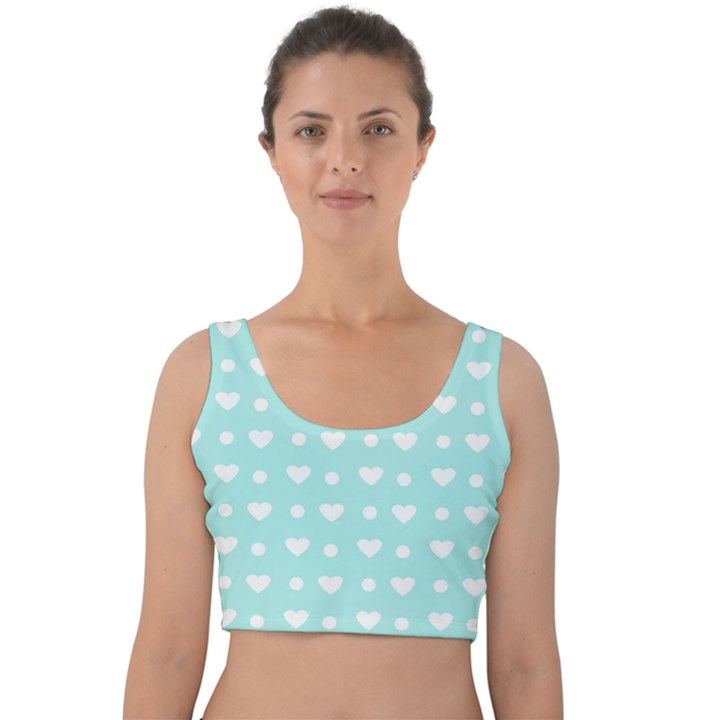 Hearts Dots Blue Velvet Crop Top