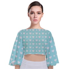 Hearts Dots Blue Tie Back Butterfly Sleeve Chiffon Top