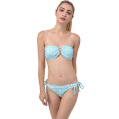 Hearts Dots Blue Twist Bandeau Bikini Set