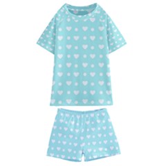 Hearts Dots Blue Kids  Swim Tee And Shorts Set