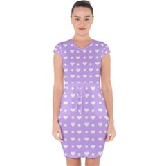 Hearts Dots Purple Capsleeve Drawstring Dress 