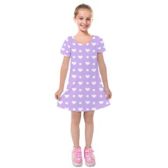 Hearts Dots Purple Kids  Short Sleeve Velvet Dress by snowwhitegirl