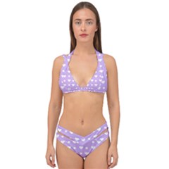 Hearts Dots Purple Double Strap Halter Bikini Set