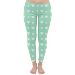 Hearts Dots Green Classic Winter Leggings by snowwhitegirl