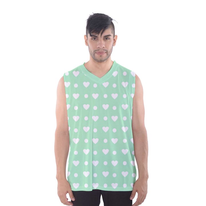 Hearts Dots Green Men s Basketball Tank Top