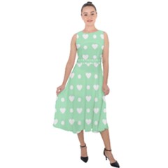 Hearts Dots Green Midi Tie-back Chiffon Dress