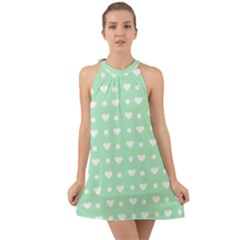 Hearts Dots Green Halter Tie Back Chiffon Dress