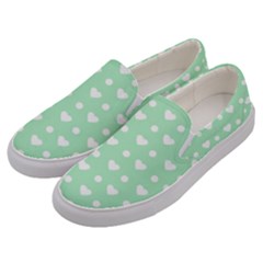 Hearts Dots Green Men s Canvas Slip Ons