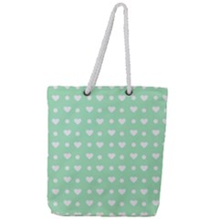 Hearts Dots Green Full Print Rope Handle Tote (large)