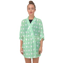 Hearts Dots Green Half Sleeve Chiffon Kimono