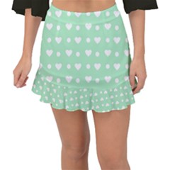 Hearts Dots Green Fishtail Mini Chiffon Skirt