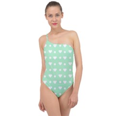 Hearts Dots Green Classic One Shoulder Swimsuit