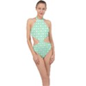 Hearts Dots Green Halter Side Cut Swimsuit View1