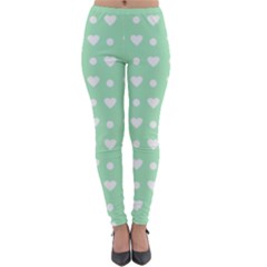 Hearts Dots Green Lightweight Velour Leggings