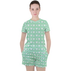 Hearts Dots Green Women s Tee And Shorts Set