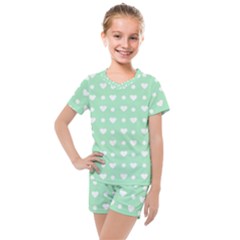 Hearts Dots Green Kids  Mesh Tee And Shorts Set