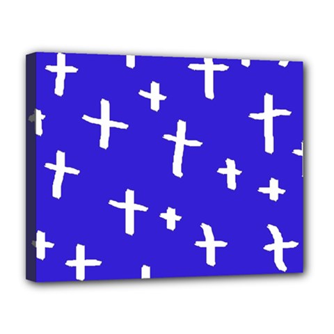 Blue White Cross Canvas 14  X 11  by snowwhitegirl