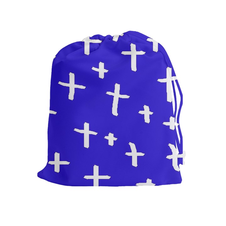 Blue White Cross Drawstring Pouch (XL)